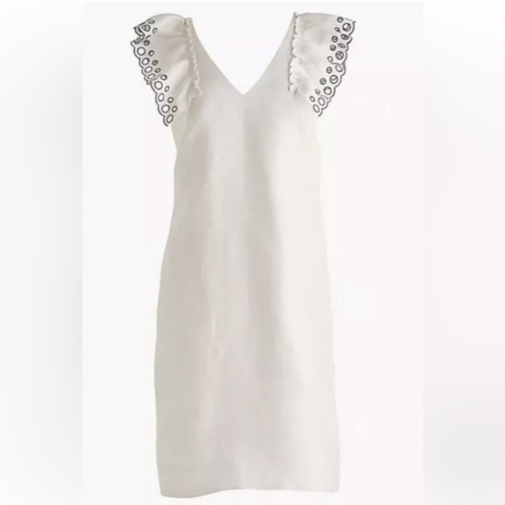 J. Crew Ivory Eyelet Flutter Sleeve Textured Sheath Dress‎ 6